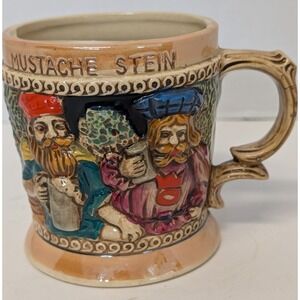 Mustache Stein Made in Japan, Man Cave Bar Vintage Porcelain & Ceramic 16 oz